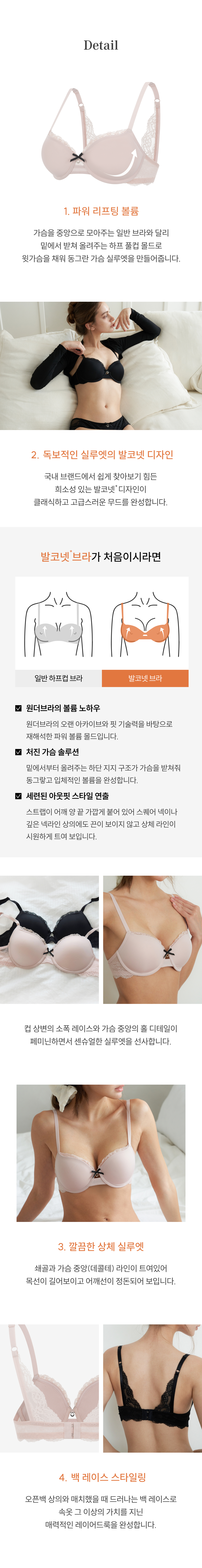 원더브라 공식몰 여성 브라로 소프트한 레이스와 볼륨감을 겸비한 발코넷 디자인의 착용 모습
